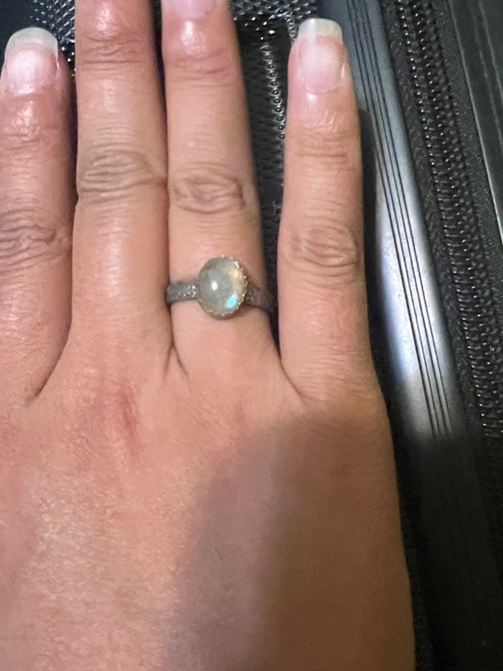 Sterling Silver Oval Gray Stone Ring - Women's Fashion Jewelry